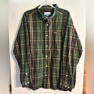 Columbia Green and Brown Plaid Button-Down Shirt